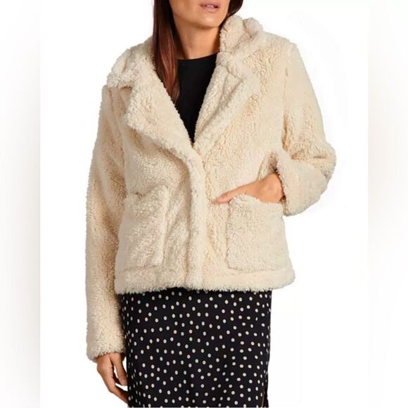 Sanctuary Womens Daily Ivory Faux Fur Lightweight Teddy Coat Outerwear Large - Picture 1 of 8